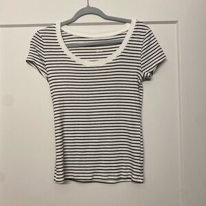 a new day Black and White Striped Short Sleeve Top